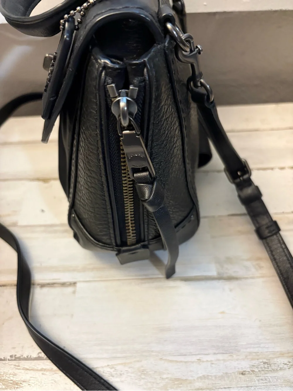 Coach Black Leather Mini Satchel with Turn-Lock